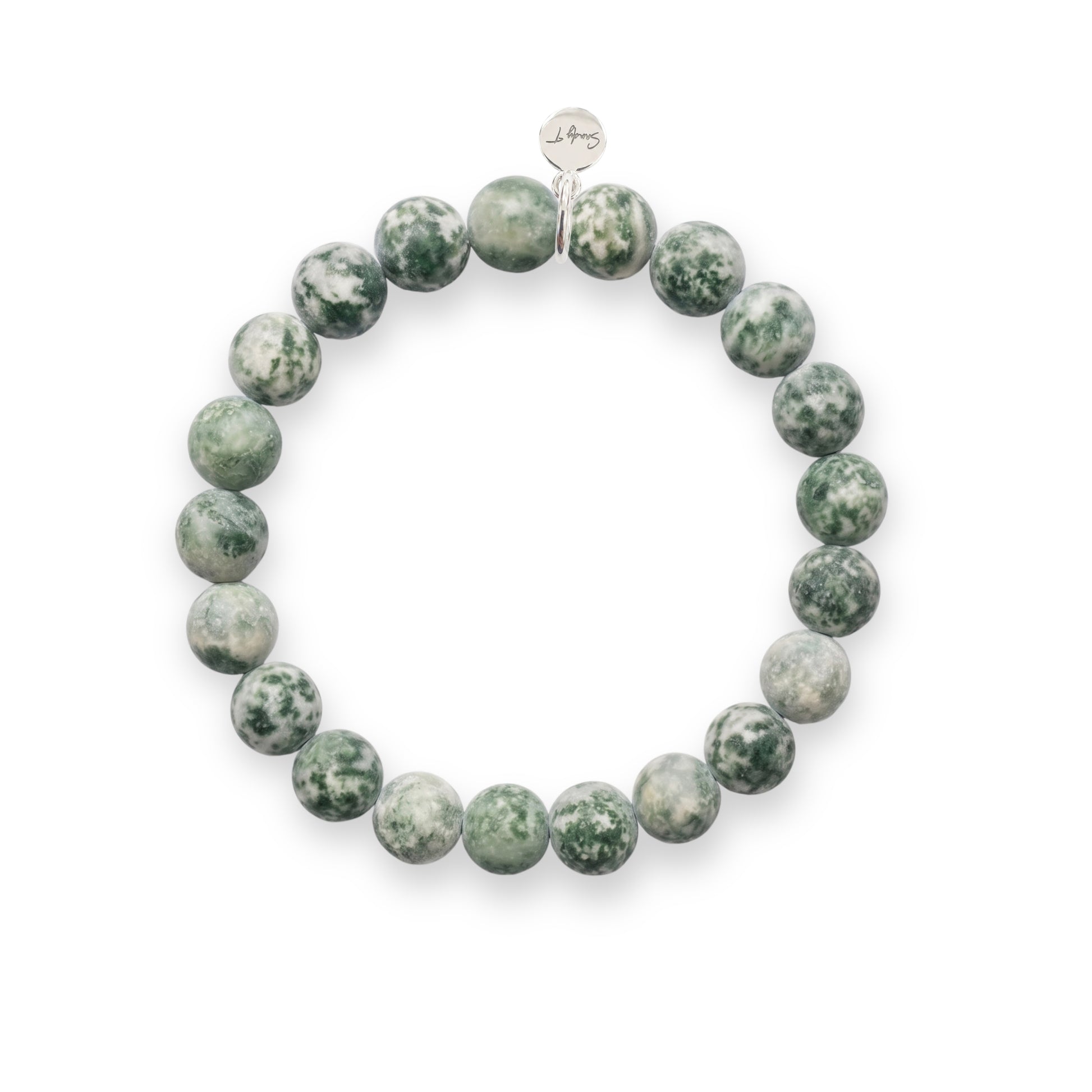 Matte Tree Agate & Sterling Silver Charm Bracelet