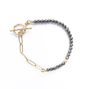 Labradorite & 18K Gold-Plated Sterling Silver Paperclip Chain Bracelet
