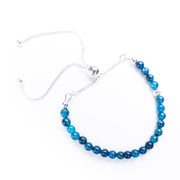 Blue Agate & Sterling Silver Adjustable Bracelet with Hammered Bead