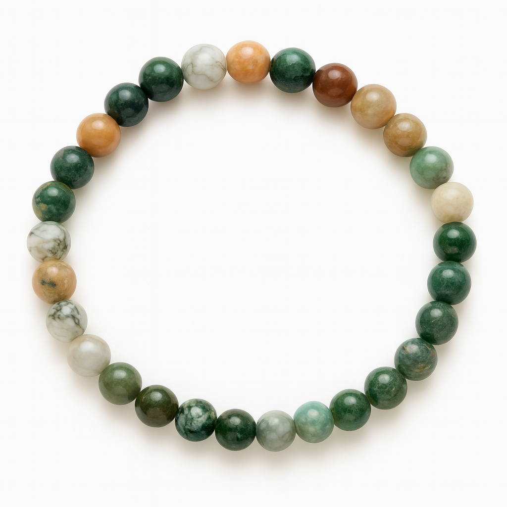 Natural Moss Agate round gemstone bracelet by Sandy T – grounding and growth