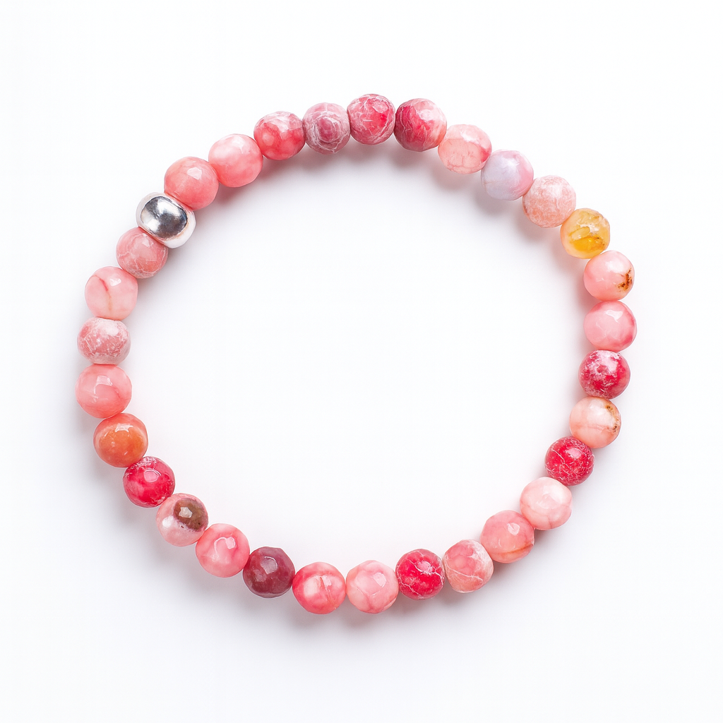 Natural Pink Agate round gemstone bracelet by Sandy T – self-love and compassion