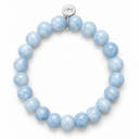Sandy T aquamarine 8mm gemstone bracelet with sterling silver signature tag on a white background