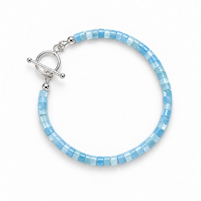 Aquamarine Sweetie Stone & Sterling Silver T-Bar Bracelet