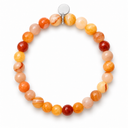 Carnelian 6mm Round Stone Bracelet by Sandy T, shown on a white background, with a blank silver tag