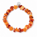 Carnelian chipstone bracelet with a round sterling silver Sandy T signature tag on a white background