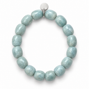 Aquamarine Chunky Faceted Bracelet by Sandy T, shown on a white background, with a blank silver tag