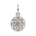 Floral Disc Charm in Sterling Silver, with an upright silver jump ring