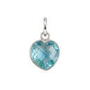 Sterling Silver Gemstone Heart Charm — Aqua Chaici, with an upright silver jump ring