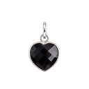 Sterling Silver Gemstone Heart Charm — Black Onyx, with an upright silver jump ring