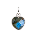 Sterling Silver Gemstone Heart Charm — Labradorite, with an upright silver jump ring