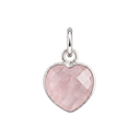 Sterling Silver Gemstone Heart Charm — Rose Quartz, with an upright silver jump ring
