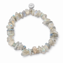 Labradorite chipstone bracelet with a round sterling silver Sandy T signature tag on a white background