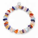 Mixed Gemstone Energy chipstone bracelet with a round sterling silver Sandy T signature tag on a white background