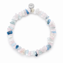 Mixed Quartz chipstone bracelet with a round sterling silver Sandy T signature tag on a white background