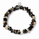 Onyx chipstone bracelet with a round sterling silver Sandy T signature tag on a white background