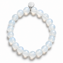 Opalite 8mm Round Stone Bracelet by Sandy T, shown on a white background, with a blank silver tag