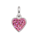 Pink CZ Heart Charm in Sterling Silver, with an upright silver jump ring