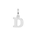 Plain sterling silver initial D, with an upright silver jump ring