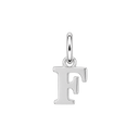 Plain sterling silver initial F, with an upright silver jump ring