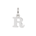 Plain sterling silver initial R, with an upright silver jump ring