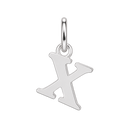 Plain sterling silver initial X, with an upright silver jump ring