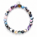 Rainbow Agate Faceted Round Stone Bracelet by Sandy T, shown on a white background, with a blank silver tag