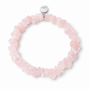 Rose Quartz chipstone bracelet with a round sterling silver Sandy T signature tag on a white background
