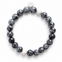 Snowflake Obsidian Accent Round Stone Bracelet by Sandy T, shown on a white background, with a blank silver tag
