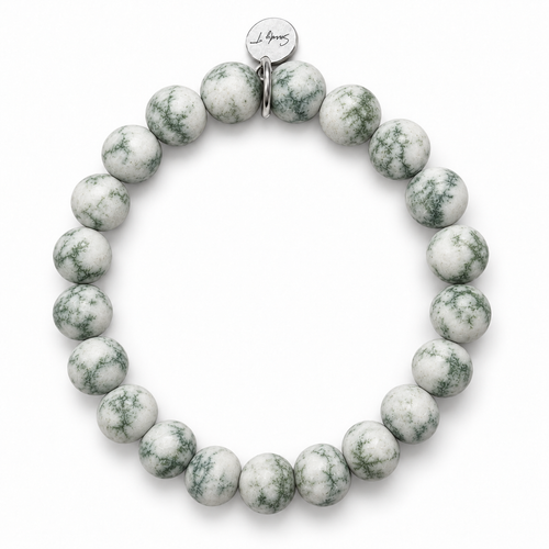 Matte Tree Agate & Sterling Silver Charm Bracelet