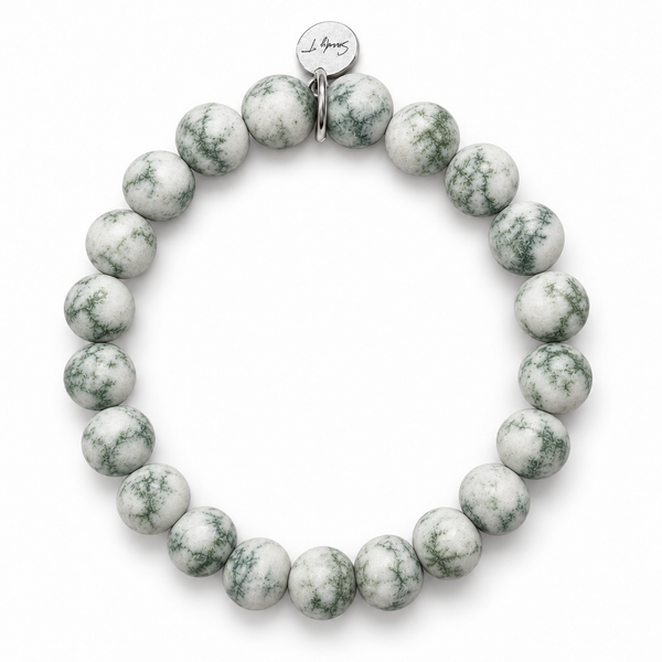 Matte Tree Agate & Sterling Silver Charm Bracelet